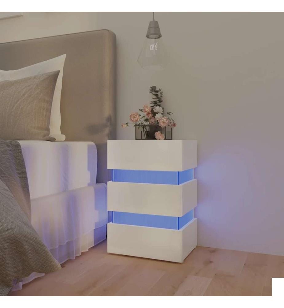 Table de chevet à LED blanc brillant 45x35x67 cm
