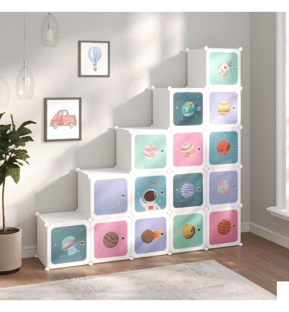 Armoire de rangement pour enfants avec 15 cubes Blanc PP