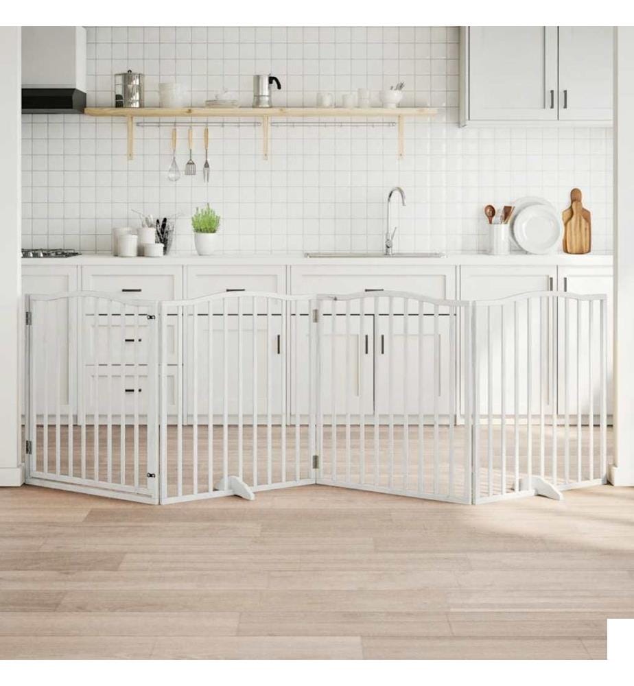 Barrière pour chiens et porte 4 panneaux blanc bois de peuplier