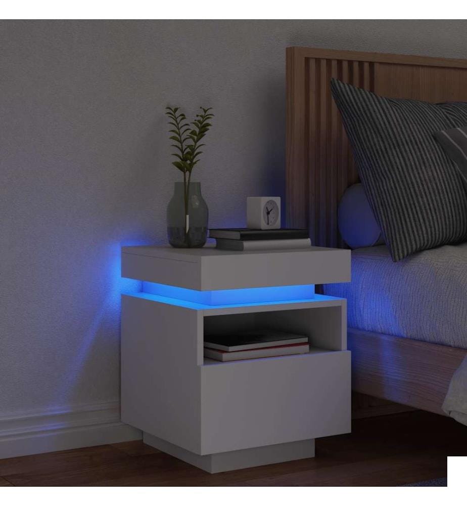 Armoire de chevet avec lumières LED blanc 40x39x48,5 cm