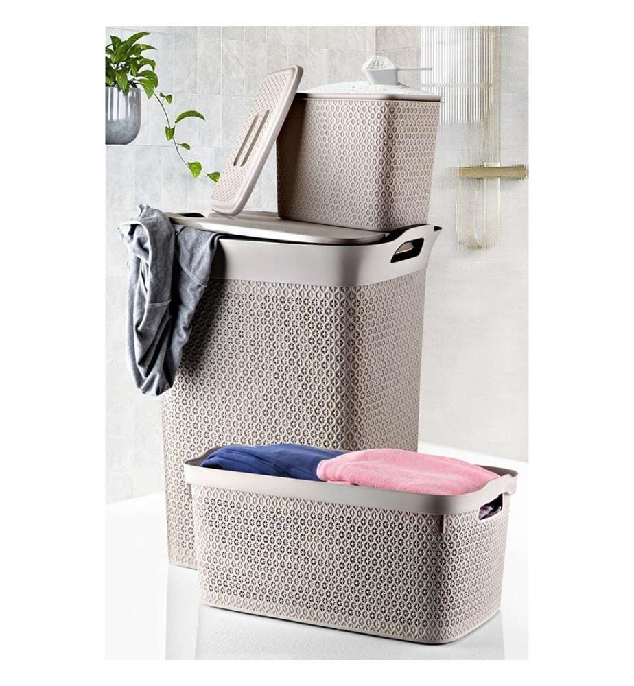 Corbeille Linge Samart Panier à Linge Pliable SAMMART 35L Avec Roulettes & Poignées - Blanc/Gris, Gain De Place