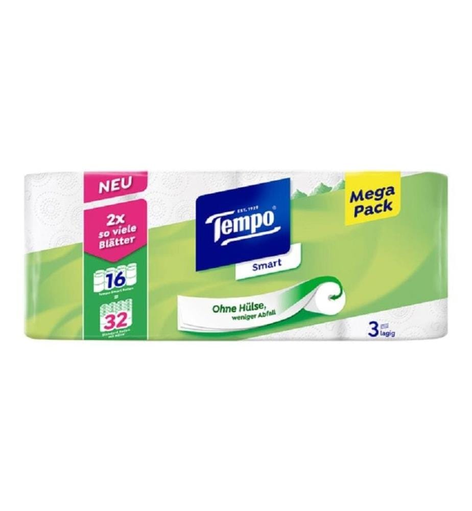 TEMPO - Papier toilette Smart 16 Rouleaux, 3-couches, Blanc