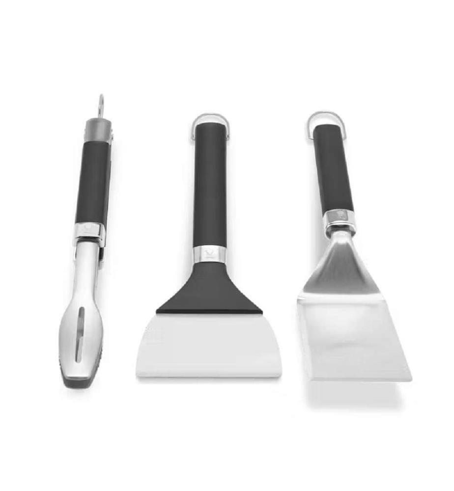 Kit d'ustensiles portable pour plancha - Noir et Argenté