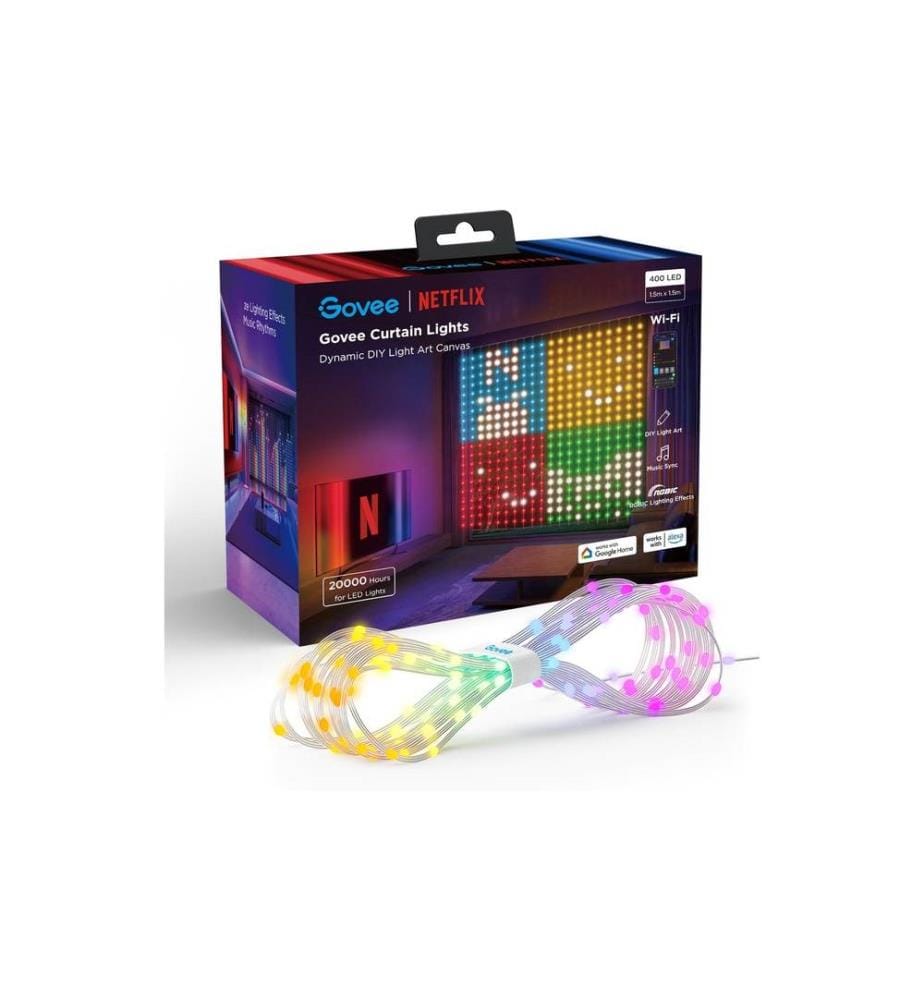 GOVEE - Ruban à LED Curtain Lights RGBIC, 25 watts, 1,5 x 1,5m