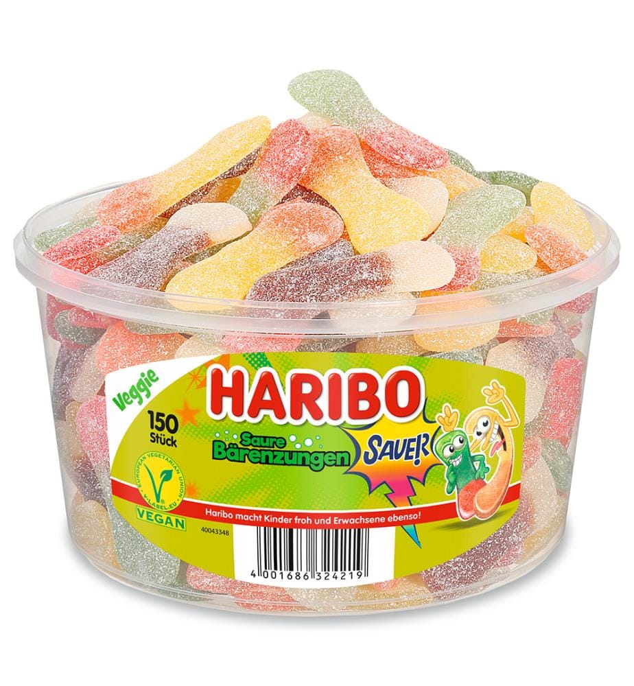 1x Haribo langues acides en boîte 150 pièces - 1350 g