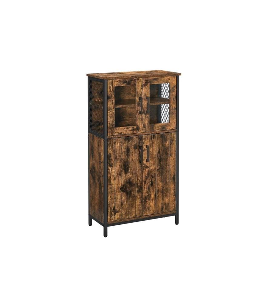 VASAGLE - Commode avec portes en verre 60 x 108 cm, Brun/Noir