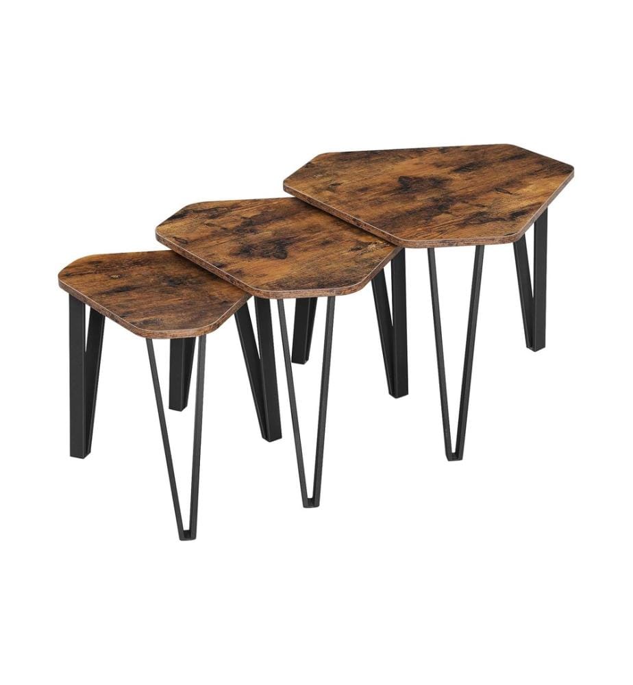 VASAGLE - Table d'appoint Industrial, set de 3 Capacité de charge 20kg chacun, Brun