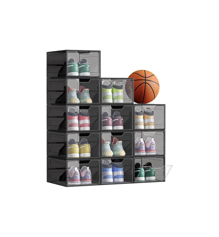 Songmics - Organiseur à chaussures 34 x 25 x 18.4 cm, noir, set de 12 pièces