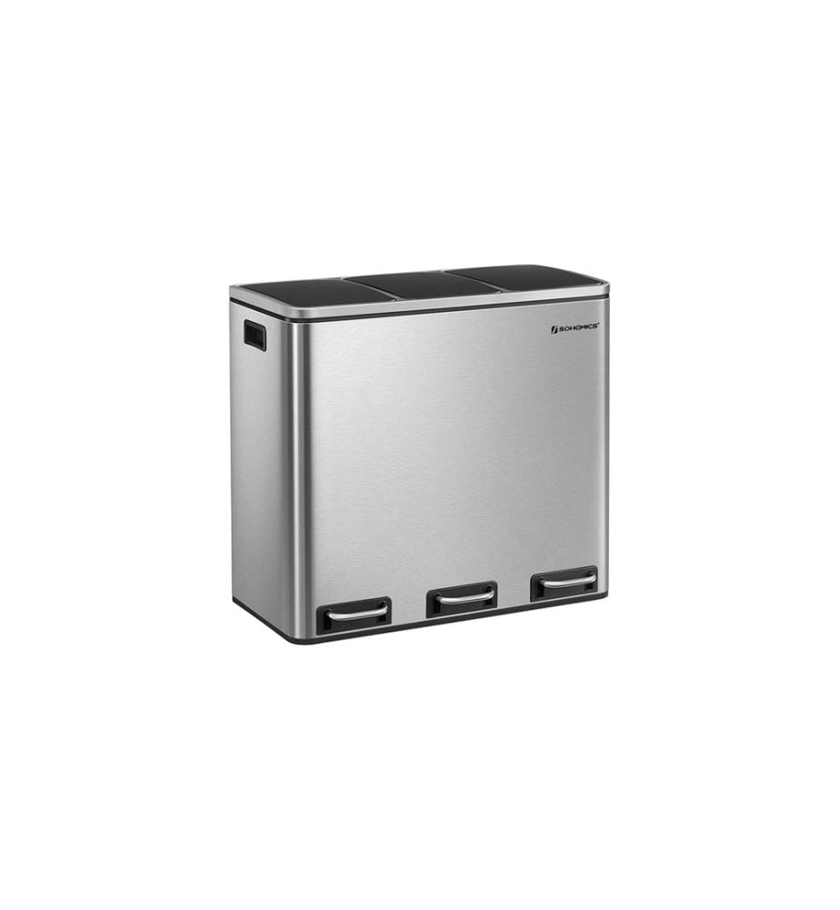 Songmics - Poubelle à pédale 3 x 18 L, argent