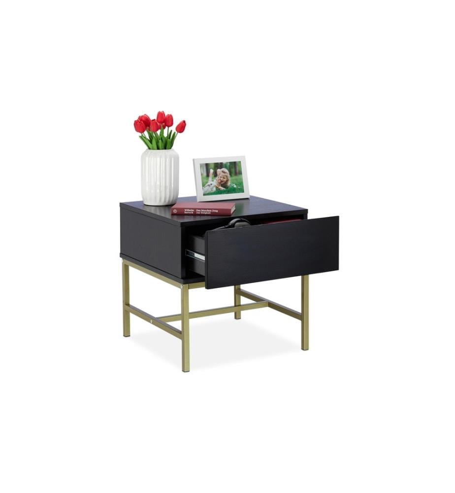RELAXDAYS - Table de nuit avec 1 tiroir 50 x 50 cm, Doré/Noir