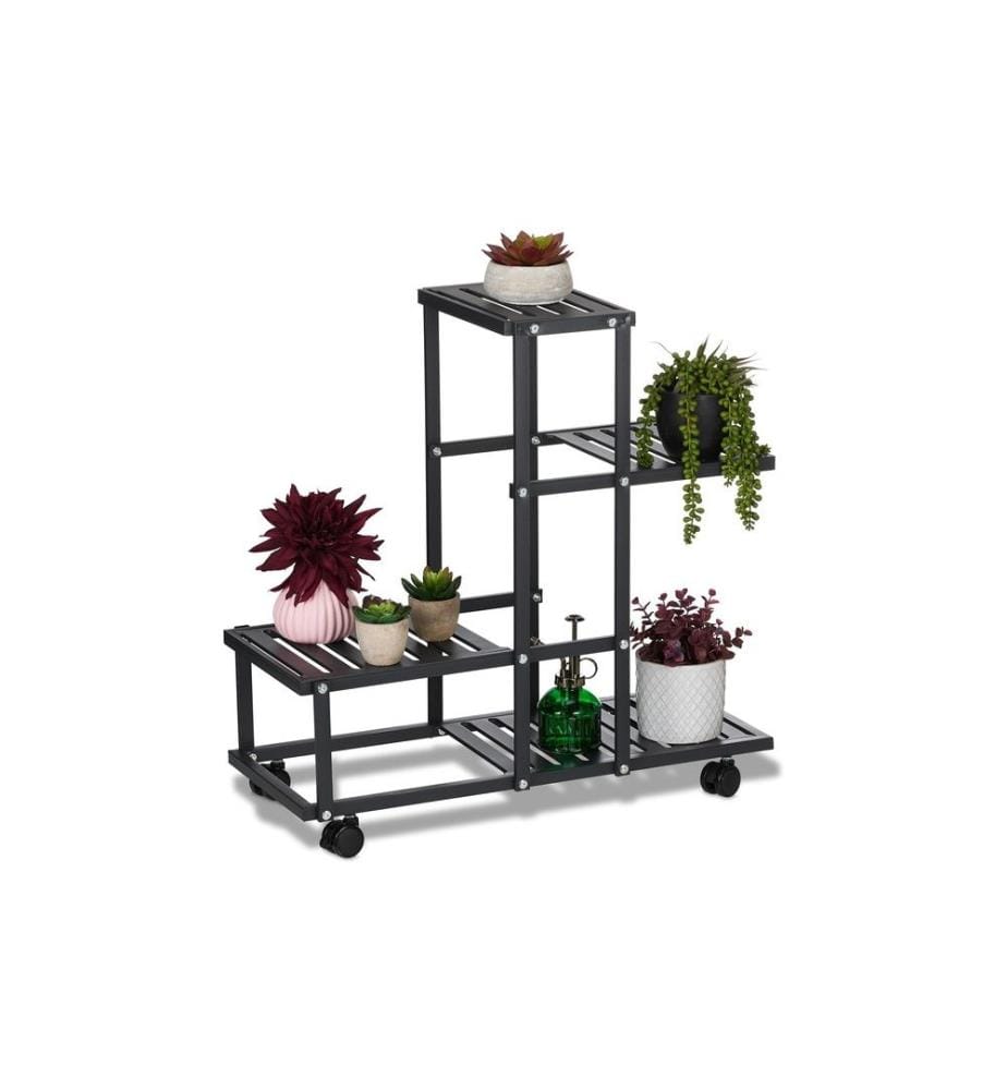 RELAXDAYS - Supports pour plantes avec roulettes 60.5 cm, Noir