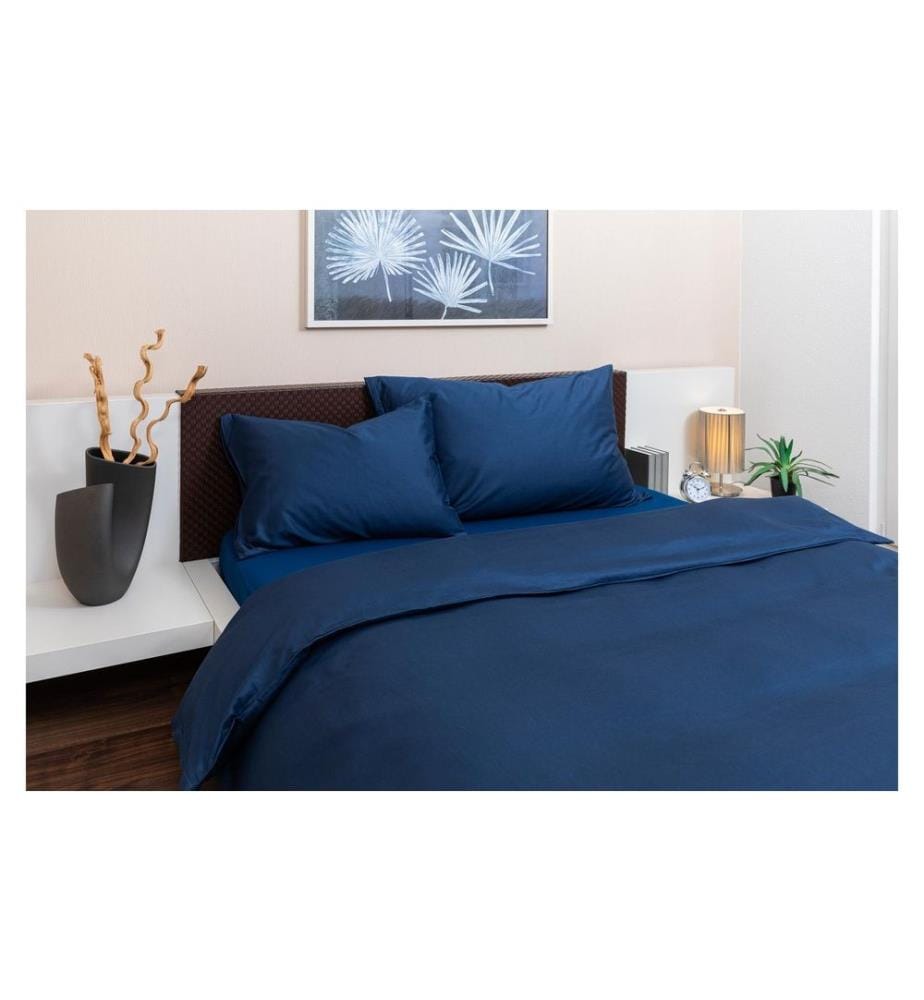 COCON - Taie doreiller Percale 50 x 70 cm, Bleu marine, 2 pièces
