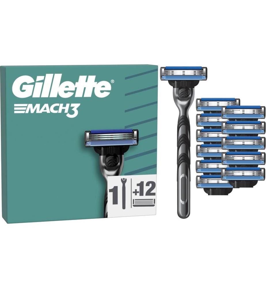 GILLETTE - Rasoir pour hommes Base GILLETTE - Mach3 12 + pièce à main