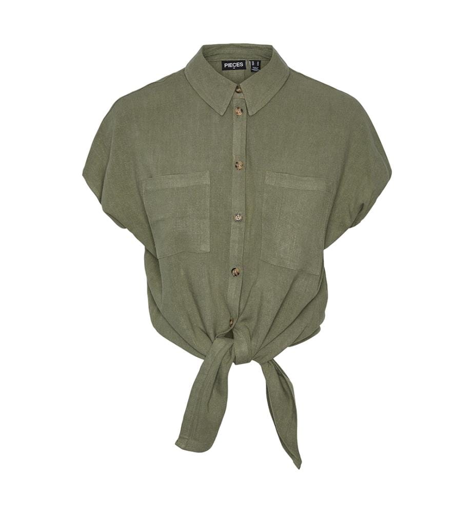 Chemise Nouée en lin Vinsty - Vert lichen profond