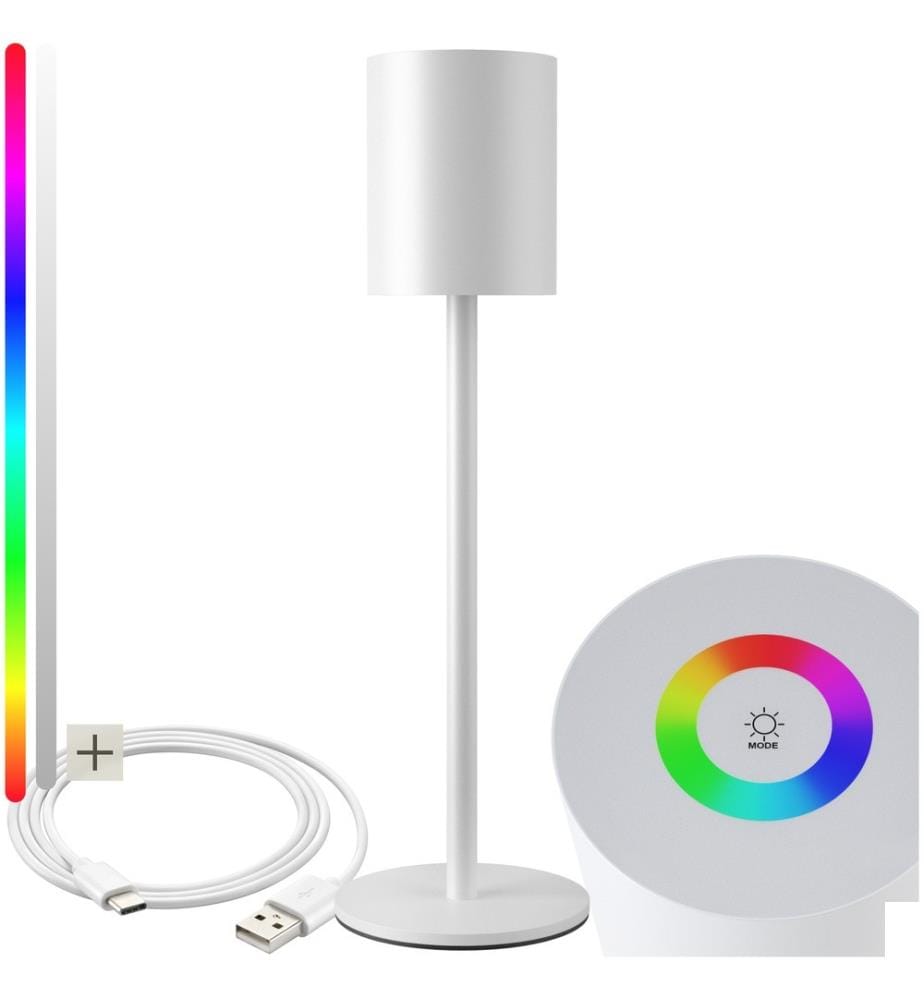 Lampe de table LED rétro CORLY 7 couleurs de lumière, dimmable - blanc