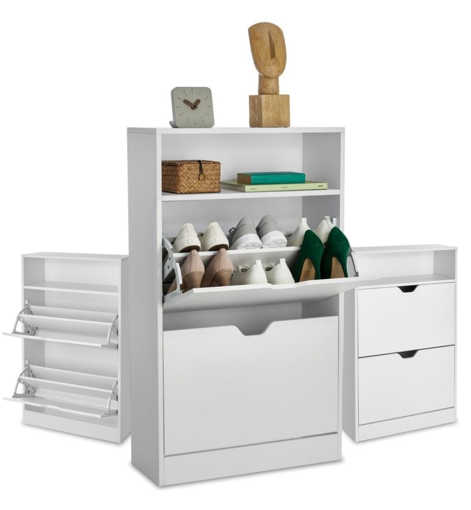 Meuble à chaussures Calea avec 2 compartiments basculants pour 12 paires de chaussures - blanc