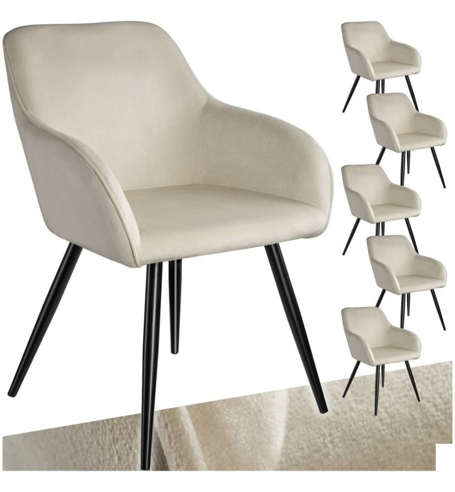Chaise MARILYN Effet Velours Style Scandinave - crèmenoir, Lot de 6