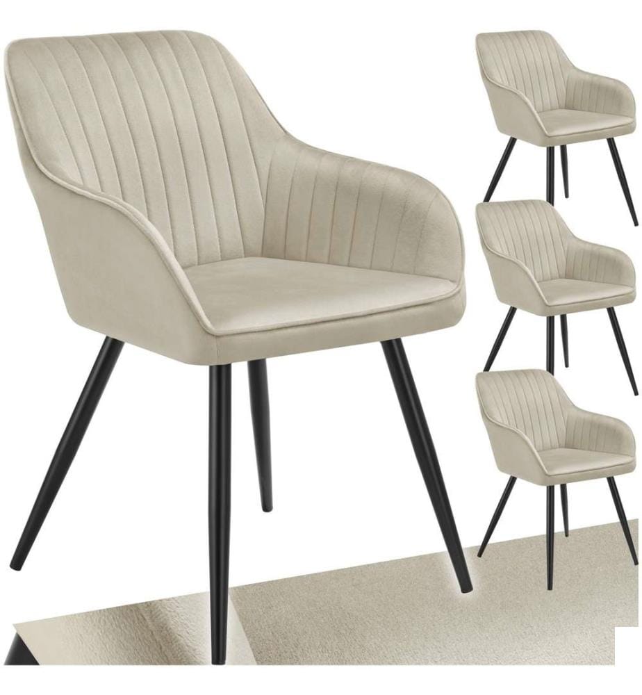 Chaise MARILYN en velours - crèmenoir, Lot de 4