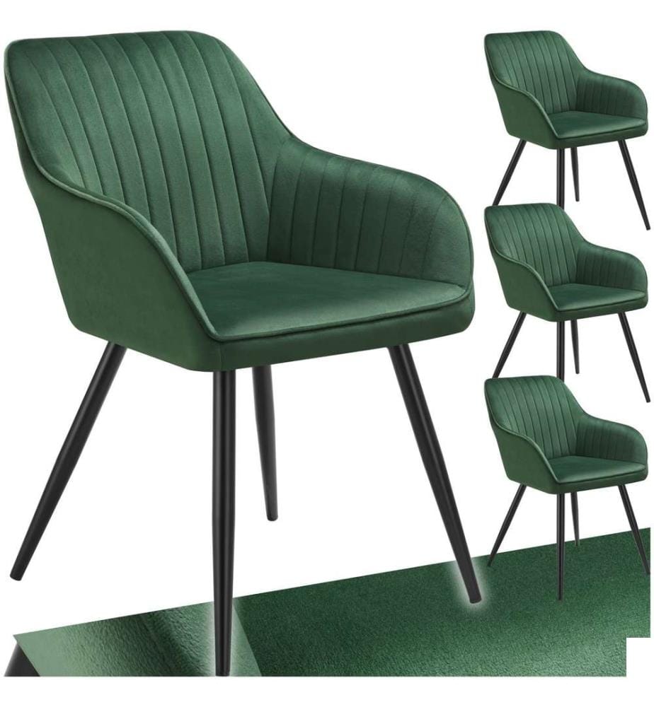 Chaise MARILYN en velours - vert foncénoir, Lot de 4