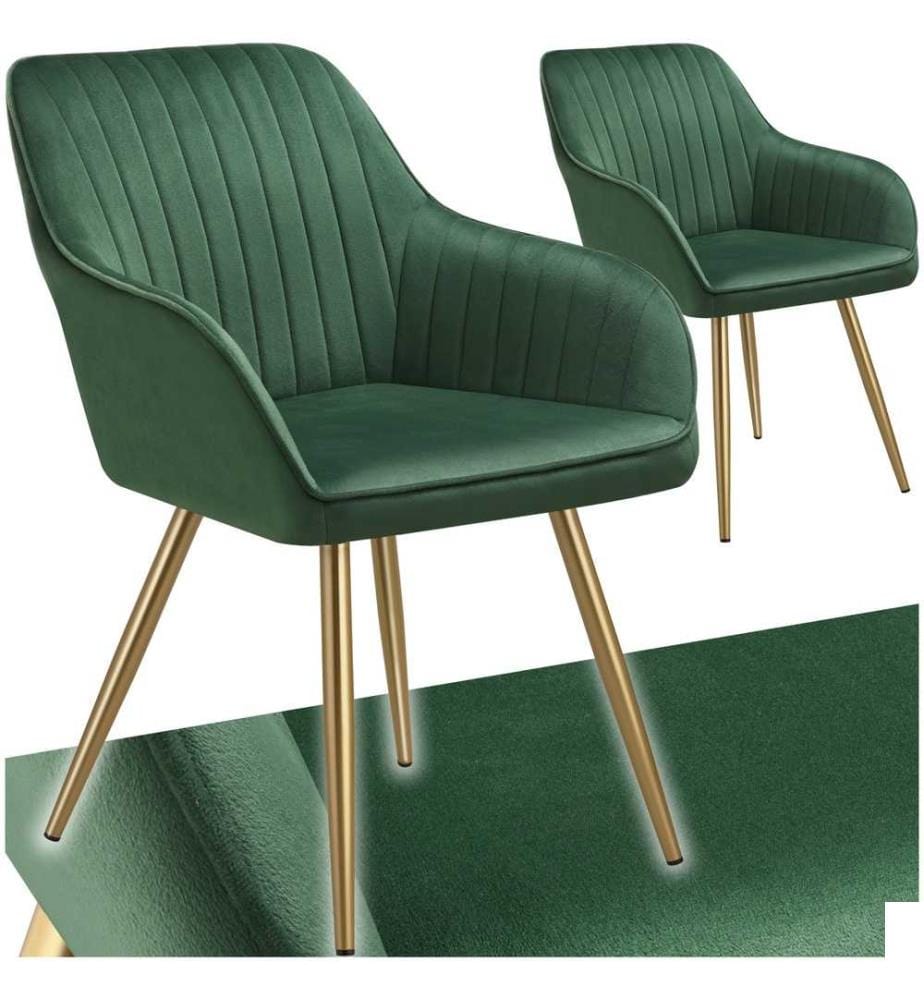Chaise MARILYN en velours matelassé - vert foncéor, Lot de 2