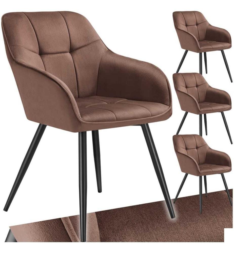 Chaise MARILYN en velours - brun-noir, Lot de 4