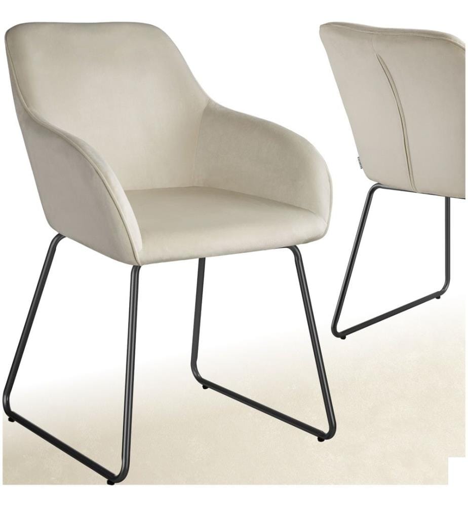 Chaise de salle à manger JEANNE en aspect velours - Velours crèmenoir, par pièce