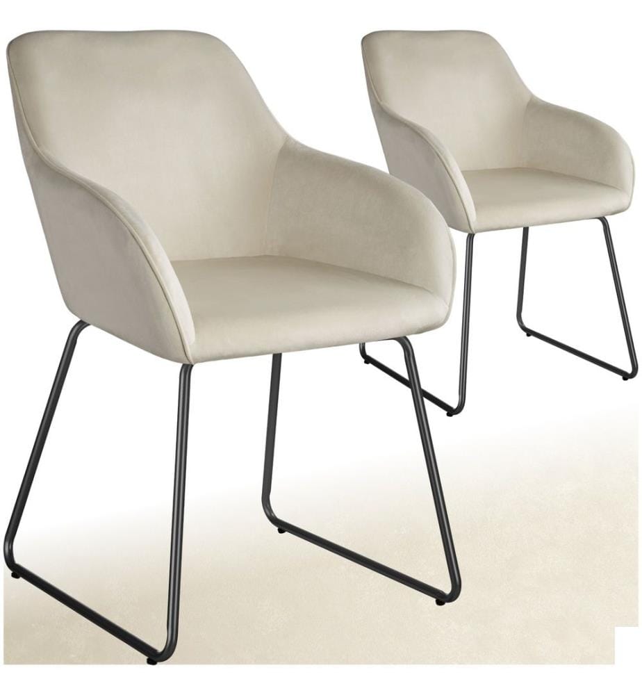 Chaise de salle à manger JEANNE en aspect velours - Velours crèmenoir, Lot de 2