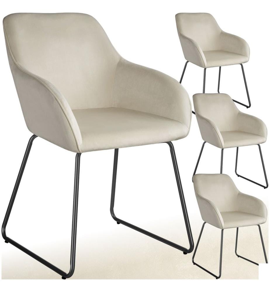 Chaise de salle à manger JEANNE en aspect velours - Velours crèmenoir, Lot de 4