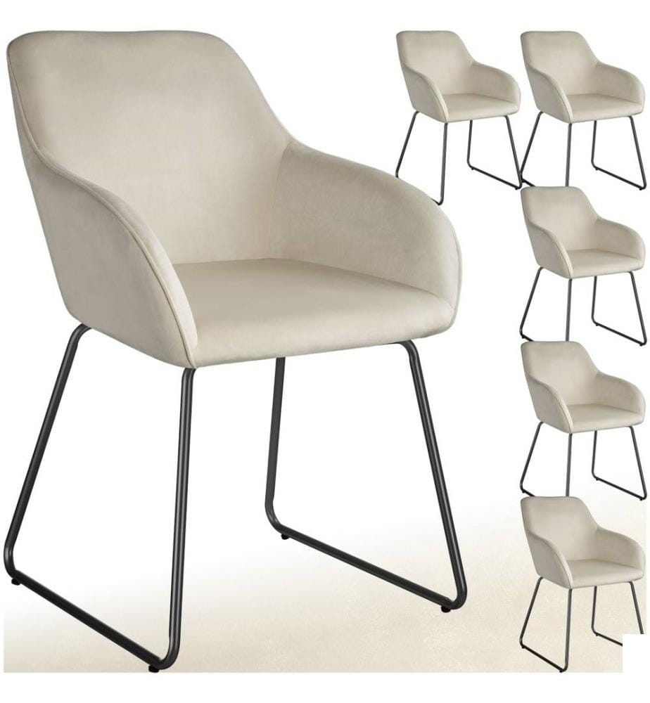 Chaise de salle à manger JEANNE en aspect velours - Velours crèmenoir, Lot de 6