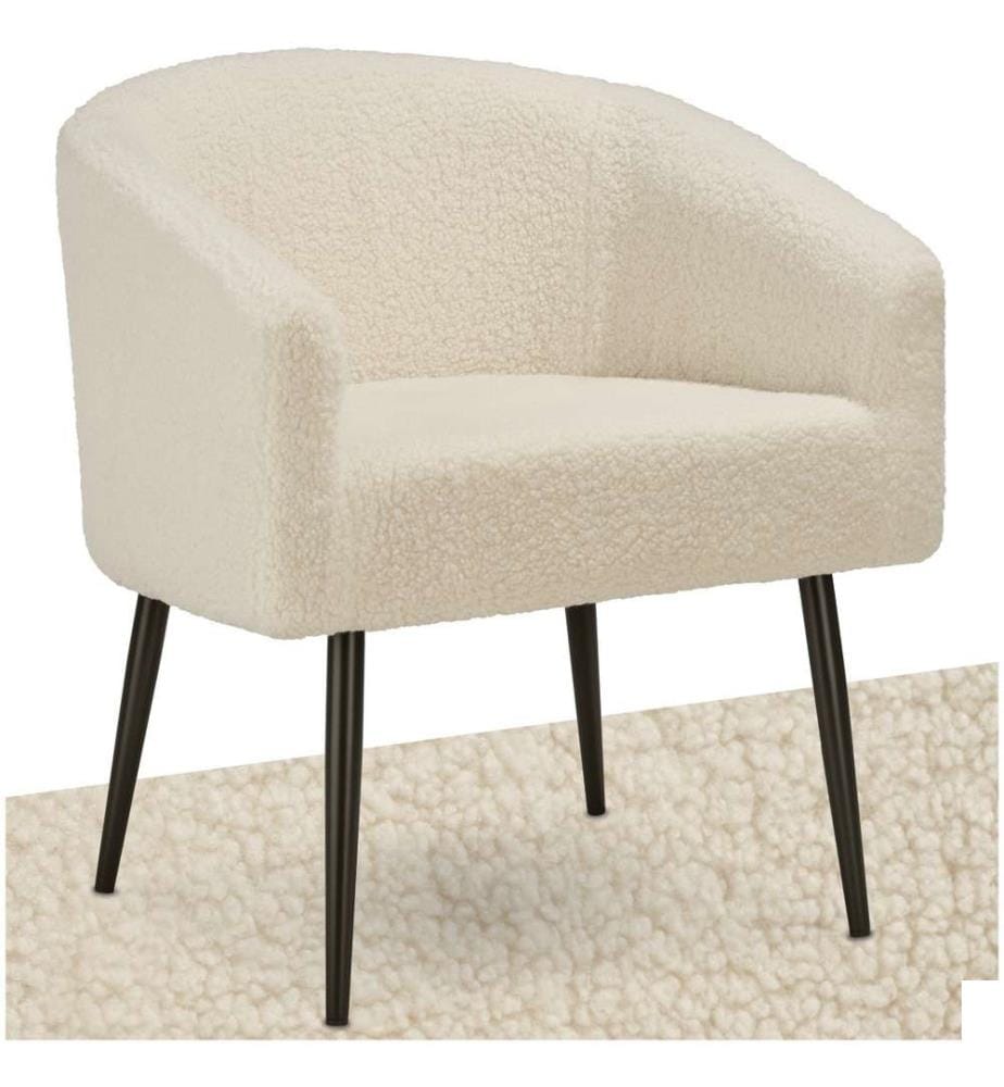 Fauteuil Mysig beige, rembourrage épais et tissu bouclette - crème