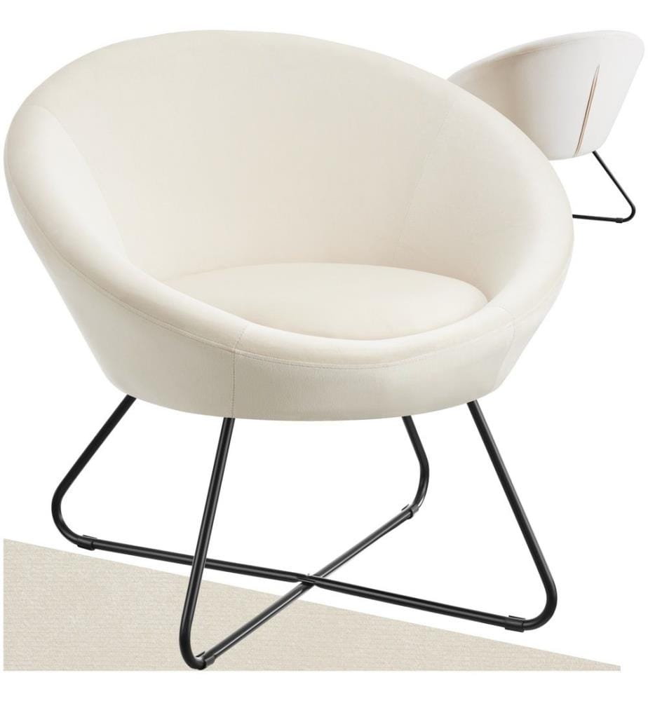 Fauteuil cocktail CENTERA rond et rembourré - Aspect velours beige