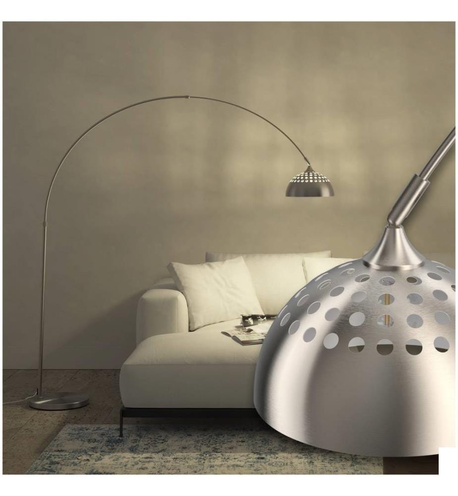 Lampe sur pied ARCUS en acier style rétro, 60W - Nickel mat