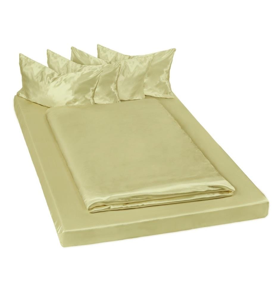 Parure de lit satin housse de couette drap housse taies d'oreiller 150x200 cm - vert