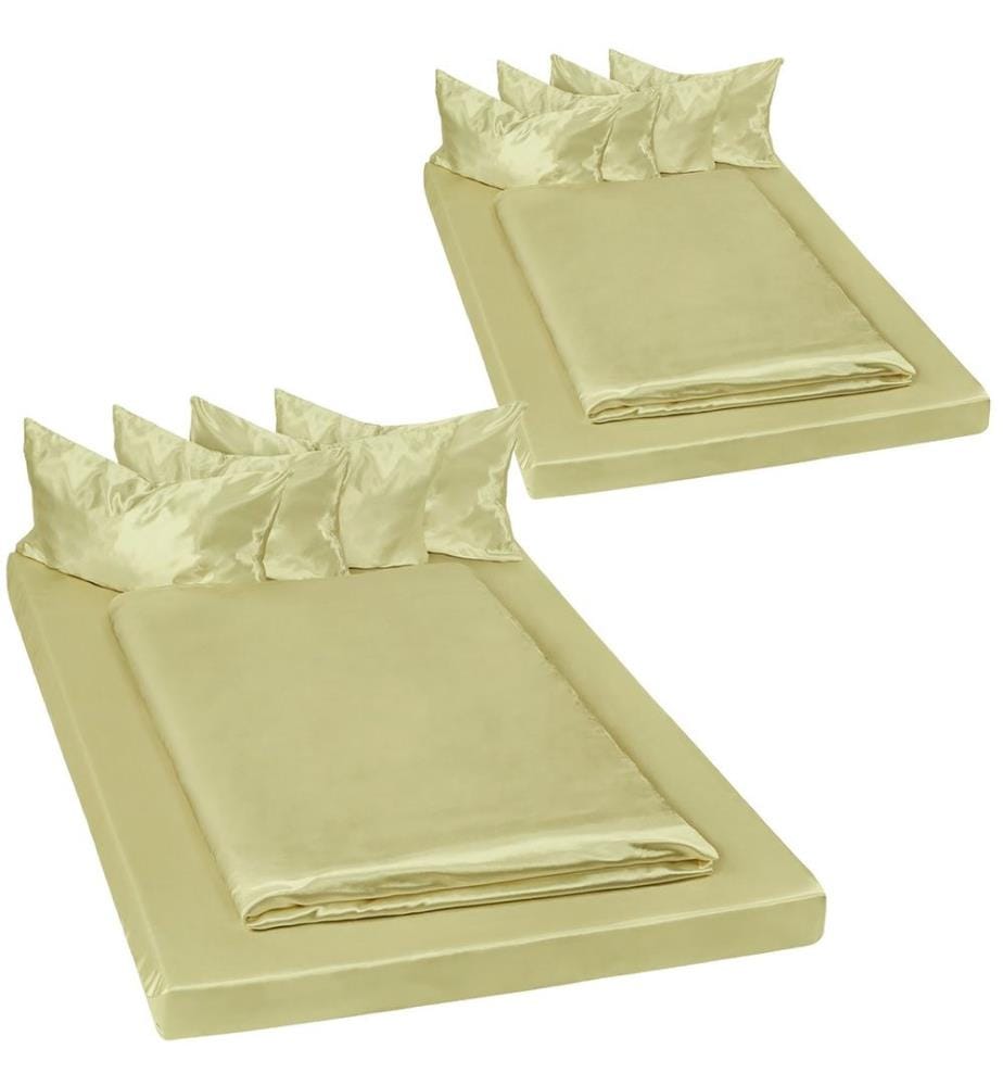 Lot de 2 parures de lit satin housse de couette drap housse taies d'oreiller - vert