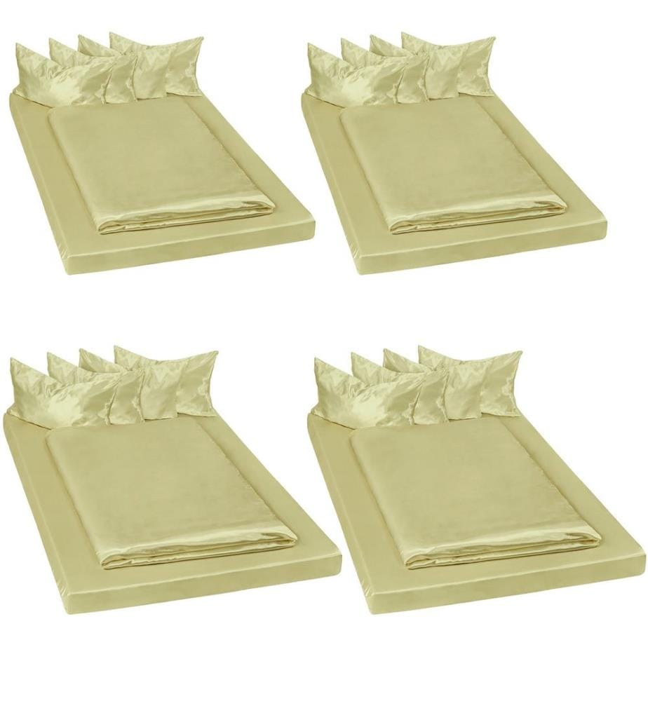 Lot de 4 parures de lit satin housse de couette drap housse taies d'oreiller - vert