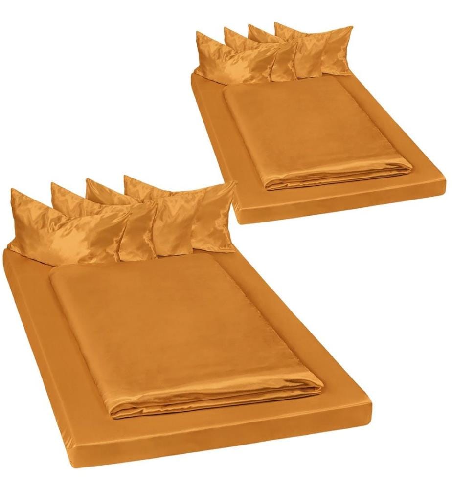 Lot de 2 parures de lit satin housse de couette drap housse taies d'oreiller - marron