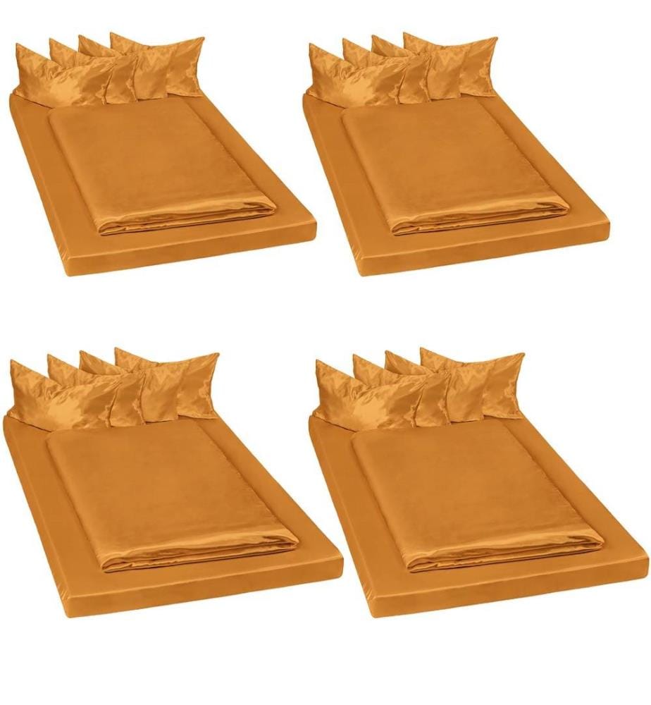 Lot de 4 parures de lit satin housse de couette drap housse taies d'oreiller - marron