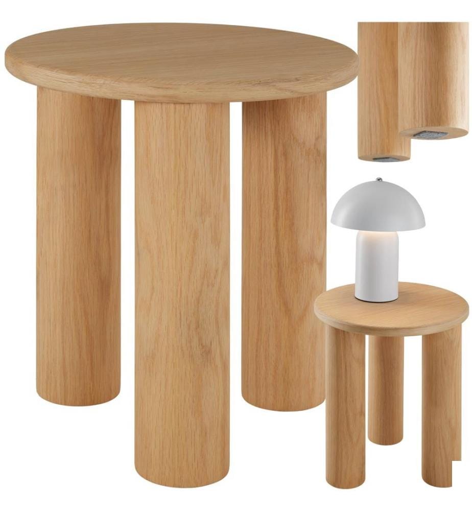 Table d'appoint ronde SISI avec pieds en bois massif - Chêne clair