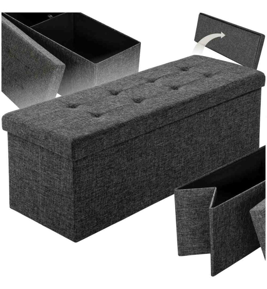 Banc coffre de rangement pliable en polyester 110x38x38 cm - gris foncé