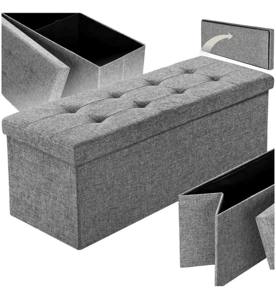 Banc coffre de rangement pliable en polyester 110x38x38 cm - gris clair