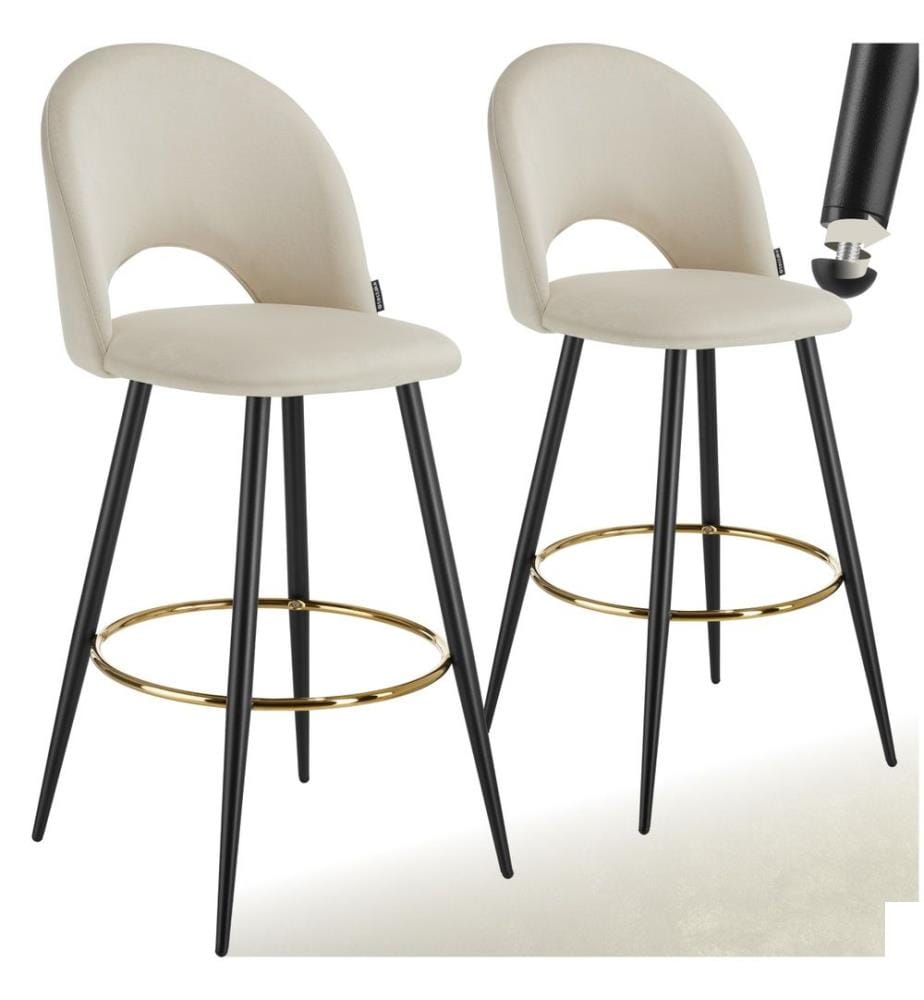 Chaise de bar SACHEL en aspect velours - crèmenoir, Lot de 2