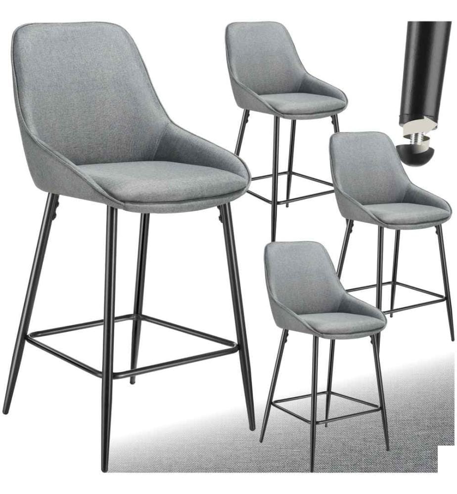 Chaise de bar SIERA avec dossier - Tissu grisnoir, Lot de 4