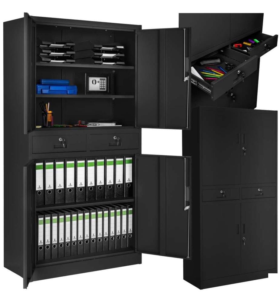 Armoire métallique de classement Cosmo avec 2 tiroirs 40 x 80 x 180 cm - noirnoir