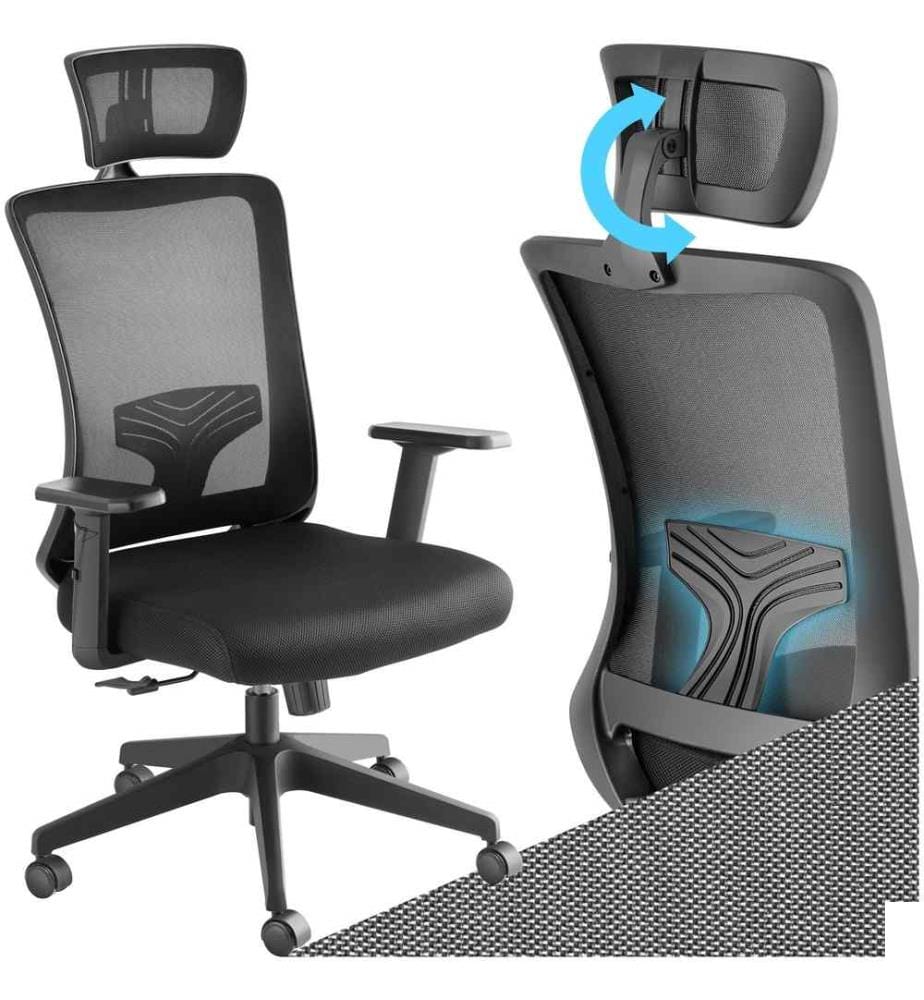 Fauteuil de bureau Phoibe ergonomique avec appuie-tête réglable - noir