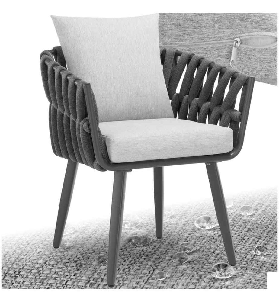 Chaise Lugano design façon corde avec cadre en aluminium - gris anthracite