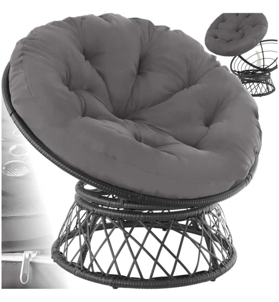 Fauteuil papasan en rotin Gargano rotatif - noir