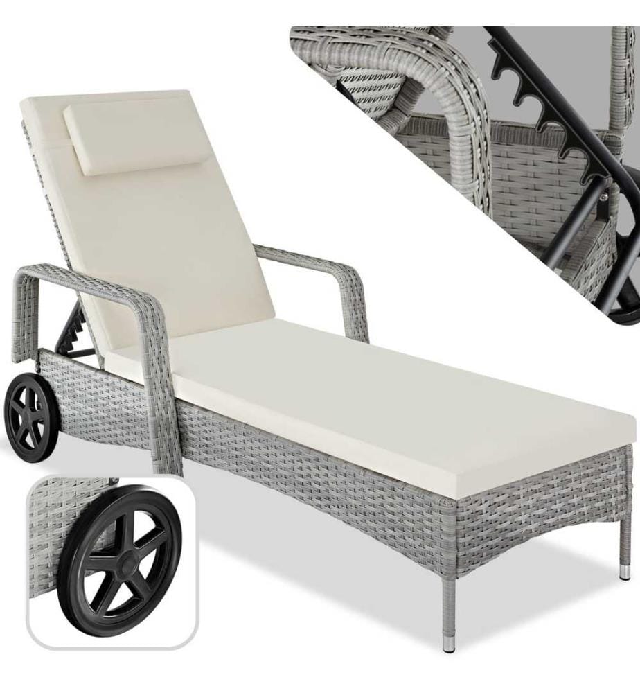 Bain de soleil aluminium Cassis 6 positions avec roulettes - gris clair