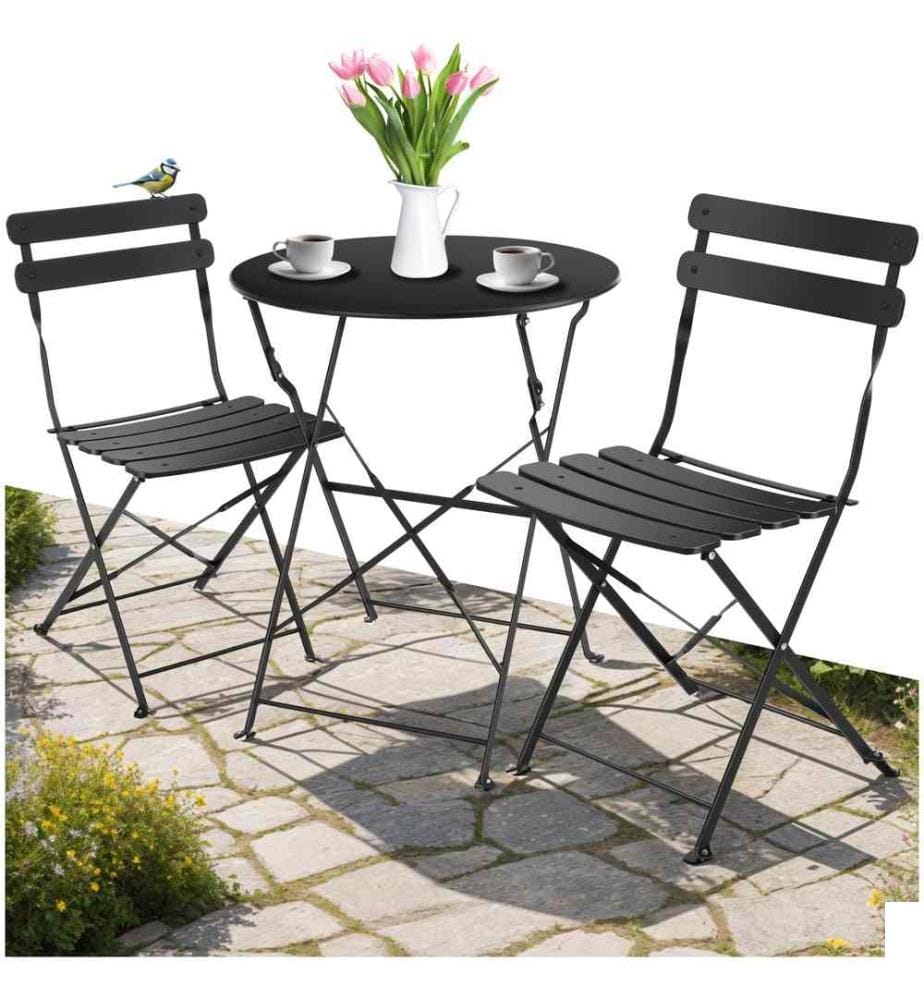 Ensemble table et chaises bistrot Frieda, pliable pour 2 personnes - noir