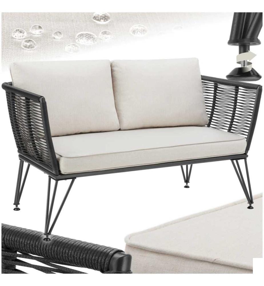 Canapé de jardin SUNDO en résine tressée - gris anthracite