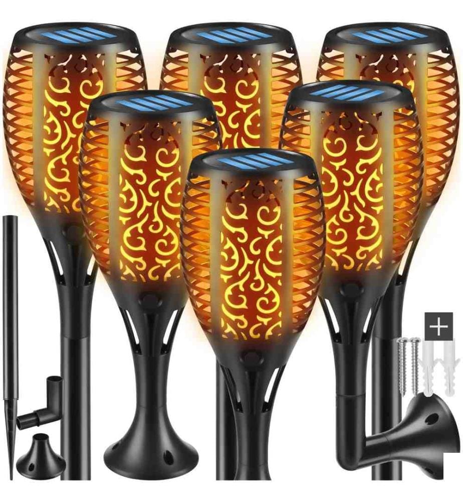 Lot de 6 lampes solaires FLARE LED avec capteur crépusculaire - noir